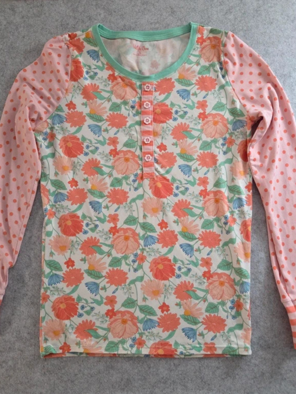 Matilda Jane Youth Multicolor Floral and Polka Dot Henley Top - size 16